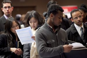 People attending a jobs fair in New York.