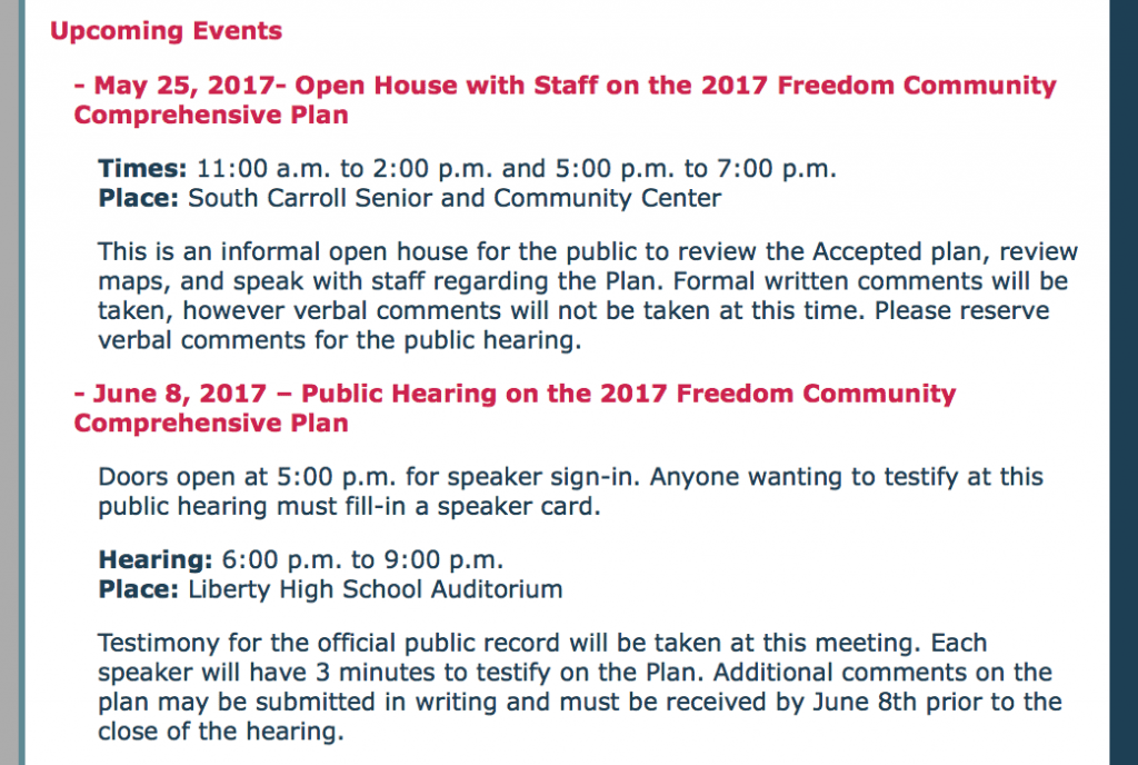 Upcoming Events Related to Freedom Community Comprehensive Plan