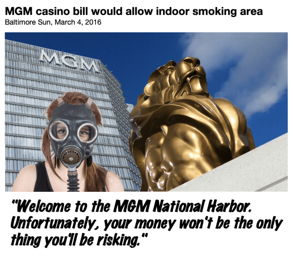 MGM National Harbor and Woman in Gas Mask