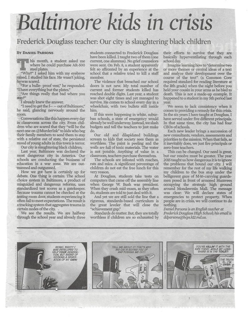 "Baltimore kids in crisis" article in Sun