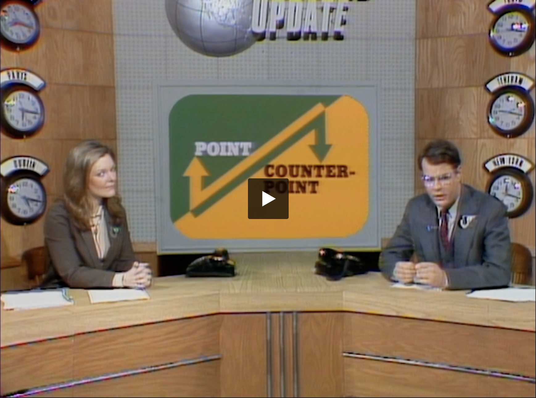 Jane Curtain and Dan Aykroyd in Point Counterpoint
